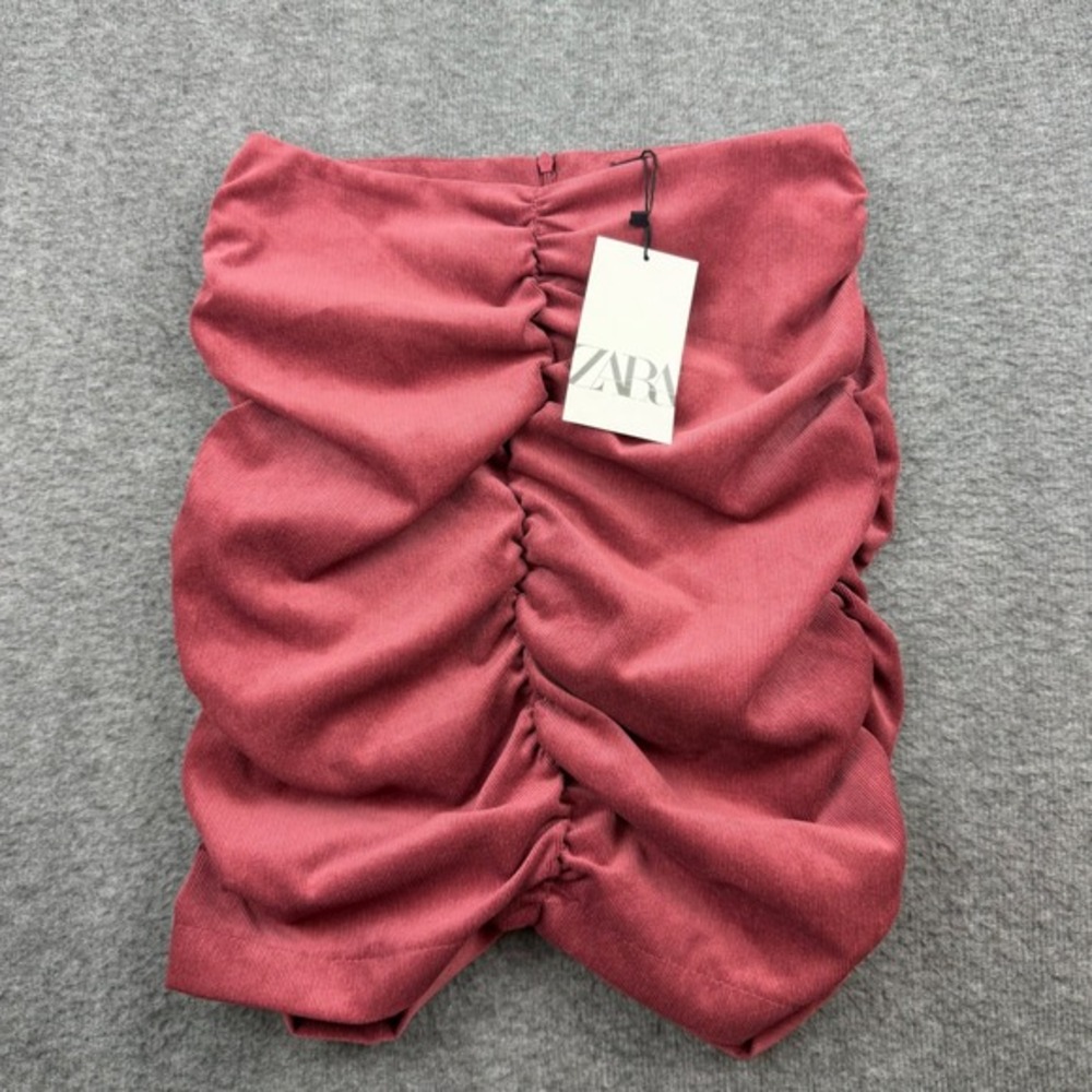 Zara Ruched Mini Skirt Women's S Pink Ribbed High Waist Bodycon 8372/226/172